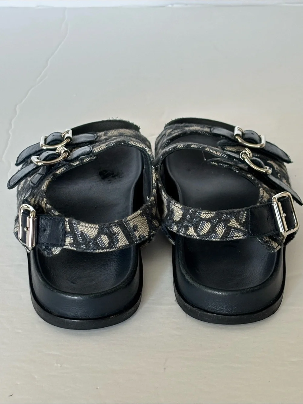 Dior Kids Dark Blue and Beige Logo Buckle Sandals